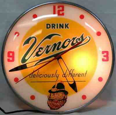 Vintage Vernors Deliciously Different Ginger Ale Gnome Soda Light Up Clock Sign