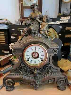 Antique metal antique clock. Pat. 1859 working