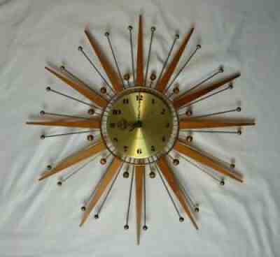 Vintage MCM Sunburst Clock Westclox Nocord Mid Century Modern Atomic Starburst