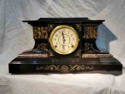 Restored Ingraham Antique Overture Black Mantel Shelf Clock Â©1888
