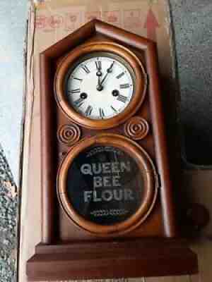 Antique E. Ingraham Advertising Figure Eight mantel Clock Queen Bee Flour S.D.