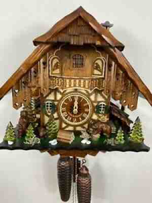 Â Black Forest Â 8 Day Cuckoo Clock 48713/8 Engstler 3 Bears Â Carved ChaletÂ 
