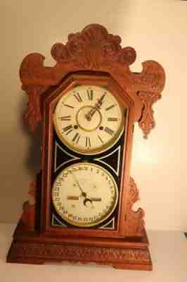Outstanding Waterbury Gingerbread Calendar Clock Working A Beauty 27 3/4" Tall
