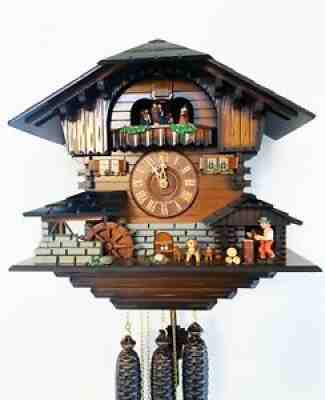 8 DAY SCHWAB MUSICAL CUCKOO CLOCK Dancers Chopper Waterwheel, Silent Mode, VIDEO