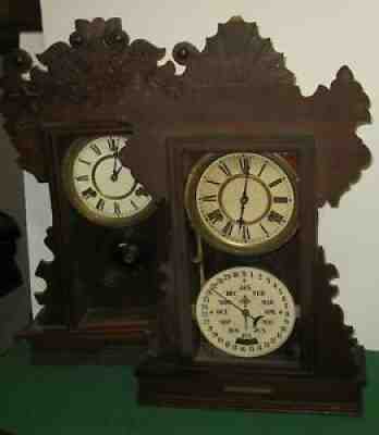 2 FEICHTINGER CALENDAR CHIME CLOCK CASES AND MOVEMENTS AS-FOUND RESTORE REPAIR