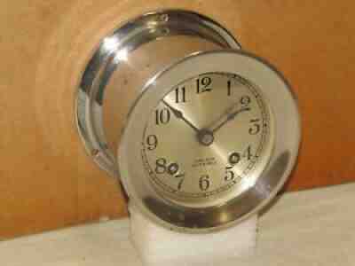 CHELSEA VINTAGE SHIPS BELL CLOCK ~3 3/4 INCH~NICKEL PLATE 1936 RESTORED