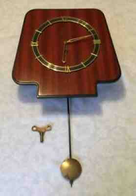 Mid Century WESTERSTRANDS Wall Clock Sweden TEAK WOOD Key Wind Pendulum P-400