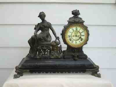 Antique Ansonia OPERA lady figural statue mantel clock with open escapement