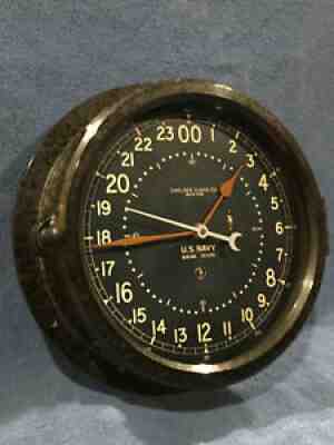 ** Fully Restored** 1943 WWII US NAVY 24hr. Chelsea Ships Clock 8.5" Dial