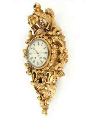 Amazing 36,2â? Large Gilt Carved Wood Wall Cartel Rococo Clock 19C Stockholm