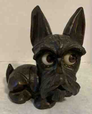 Antique J Oswald Wooden Eyes Rolling Scottie Dog Clock Germany