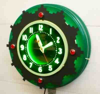 A 22" Curtis, Aztec Neon Clock, Low Light. W/ Dimmer, Ruby Jewels.
