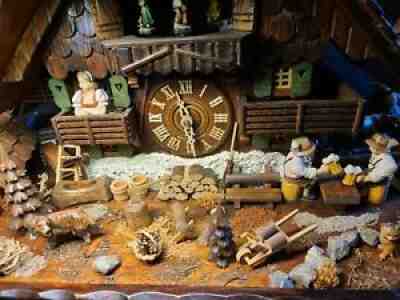 Huge German Black Forest Musical Eight Day Cuckoo Clock With Wood Weights