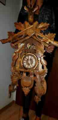 xl antique black forest carved wood cuckoo clock with dancer , 2 melodie
