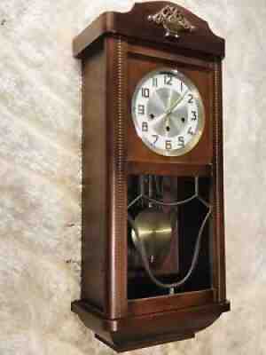 Germany Gold Medallion Keywound Clock Triple Chime Striking, Pendulum,Oak Case
