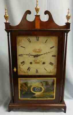 ELI TERRY Pillar & Scroll Mahogany MANTEL/SHELF CLOCK circa 1818-24