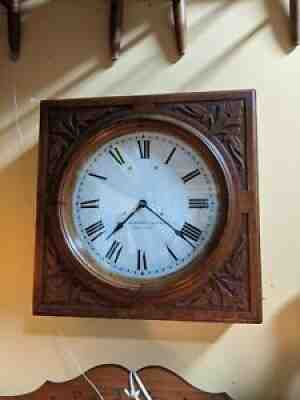STUNNING Antique WESTERN UNION Self Winding Clock Carved Oak Cabinet 21.25"