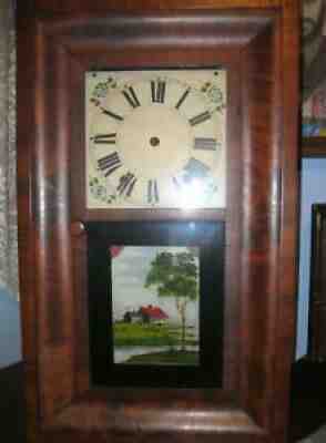 Antique 1840 HOTCHKISS & FIELDS WOODEN WORKS CLOCK COMPLETE ORIGINAL WILL WORK