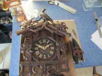 Cuckoo Clock, Black Forest Dark Brown W/ Bird Wings not Open 14 x 16â? 1916 Writ