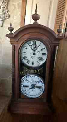 Antique Southern Calendar Clock Company Double Dial Fashion Clock Walnut 1875