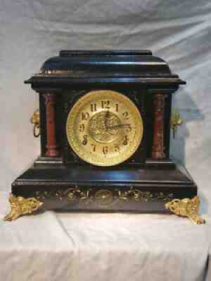 Restored Antique Ingraham Black Mantel Shelf Clock Â©1897 Original Movement