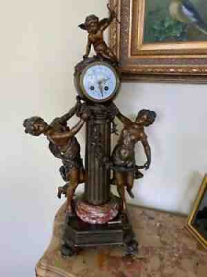 R&L Moreau clock, Bronze with Marble base, 29"x14" signed piece, great face