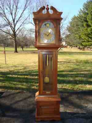 1981 Emporer Grandfather Clock Moon Dial 300-K 201-M Chimes Pendulum Moon Face