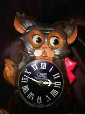 RARE OCCUPIED JAPAN TEZUKA POPPO MOVING EYES "GIZMO" BEAR WOOD WALL CLOCK N-MINT
