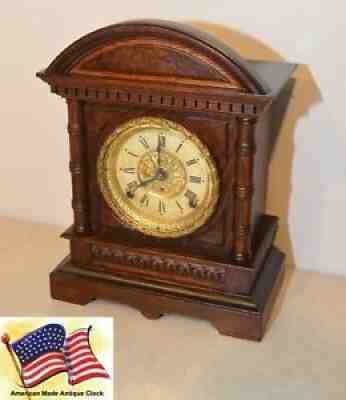 RESTORED AND SCARCE SETH THOMAS KENT-1904 ANTIQUE CABINET CLOCK BURL & OAK