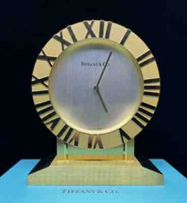 Tiffany & Co. Brass Gold ATLAS Desk Mantle Clock (Swiss Made) W/ Box Rare Piece