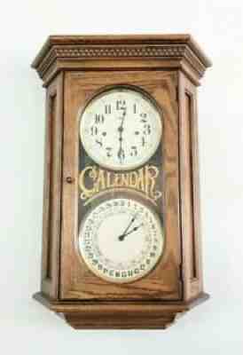 Double Dial USA Howard Miller Calendar Months Day Time Clock West Germany Movem