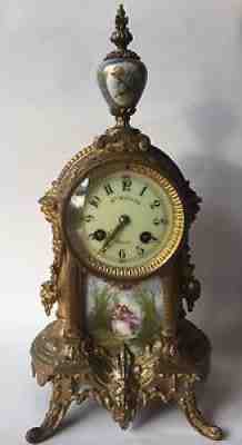 Antique French Gilt Metal Clock Marti et Cie Medaille D'Argent 1889 14"