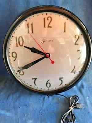 1930s Session Black Bakelite Electric Schoolhouse Office Wall Clock Art Nouveau