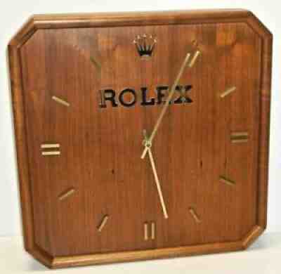 RARE ORIGINAL Vintage "Dealer Only" ROLEX WATCH WALL CLOCK ~ Solid Wood ~ Works!