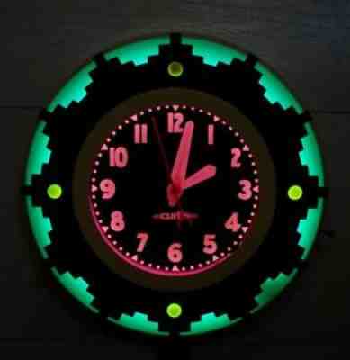 Curtis, 22" Aztec Neon Clock, Aquamarine, Mercury Rose,W/ Dimmer Amber Jewels.