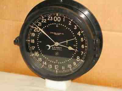 CHELSEA VINTAGE SHIPS CLOCK~8 1/2" DIAL U S NAVY 24 HOUR WW2 1944 RESTORED