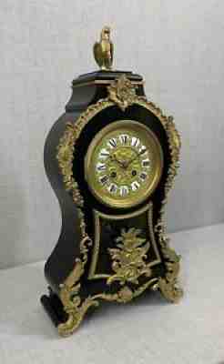 Louis XV Style Neuchatel Clock, Gilt-Bronze Mounted Black Lacquer Case