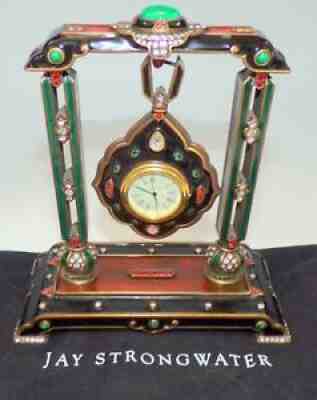 Jay Strongwater HARRISON ENAMEL TABLE CLOCK SWAROVSKI CRYSTALS & DUST BAG