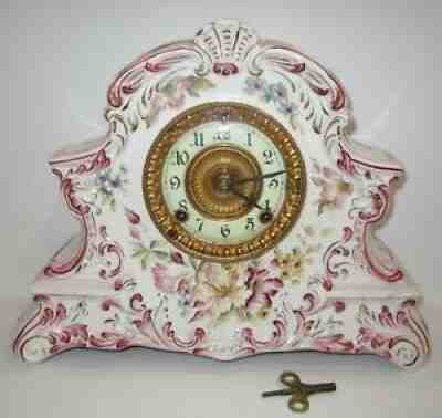 Antique Ansonia "Dresden" No.1725 Porcelain Clock 8-Day, Time/Strike, Key-wind