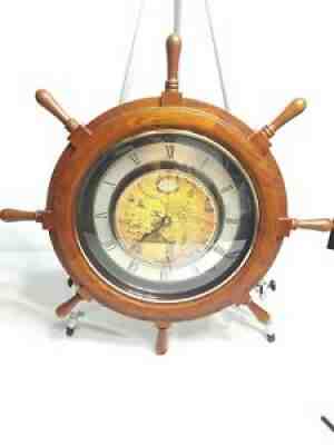 Rhythm Small World Voyager Classic Nautical Ship Wheel Musical Motion Clock 25"