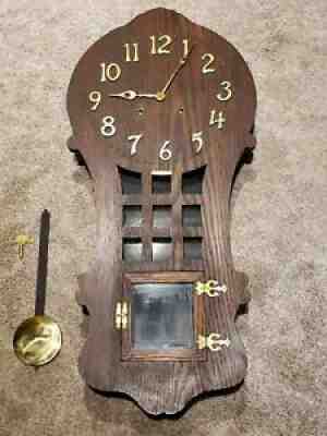 Antique Working 1908 SESSIONS "Ramona" Mission Oak Art Deco Regulator Wall Clock