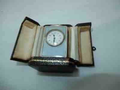 Swiss sub-Miniature Art Deco Silver & enamel Guilloche Travel Carriage clock