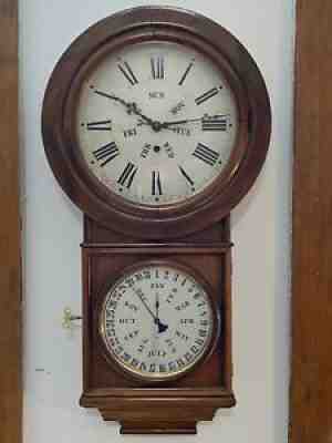 Antique BB Lewis Welch Perpetual Calendar Clock Double Dial Rosewood