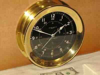 CHELSEA U.S.NAVY SHIPS CLOCK~8 1/2 IN~1961~HINGED BEZEL~VIETNAM ERA~RESTORED