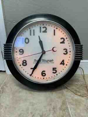 1930s Postal Telegraph Large Art Deco Lighted Wall Clock Hammond Instr Working