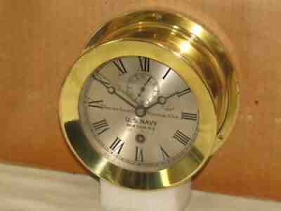 CHELSEA ANTIQUE U.S.NAVY DECK CLOCK #2.~4 1/2" DIAL 1918 WW1 RESTORED