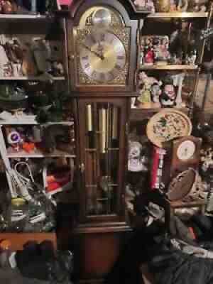 Vintage Grandfather Clock Tempus Fugit Western German Works & Chimes excellent