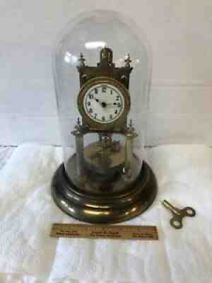 Antique Germany Urania Torsion 400 Day Anniversary Clock w Original Glass Dome