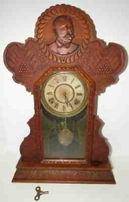 Antique E. Ingraham Admiral Dewey Oak Kitchen Clock 8-Day, Time/Strike ~ Rare!