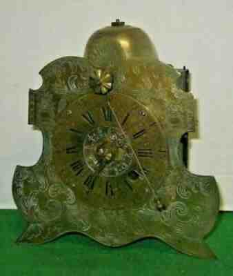 RARE ANTIQUE AUSTRIAN COW TAIL CLOCK CROWN WHEEL + ALARM c.1800 TOP BELL WORKING